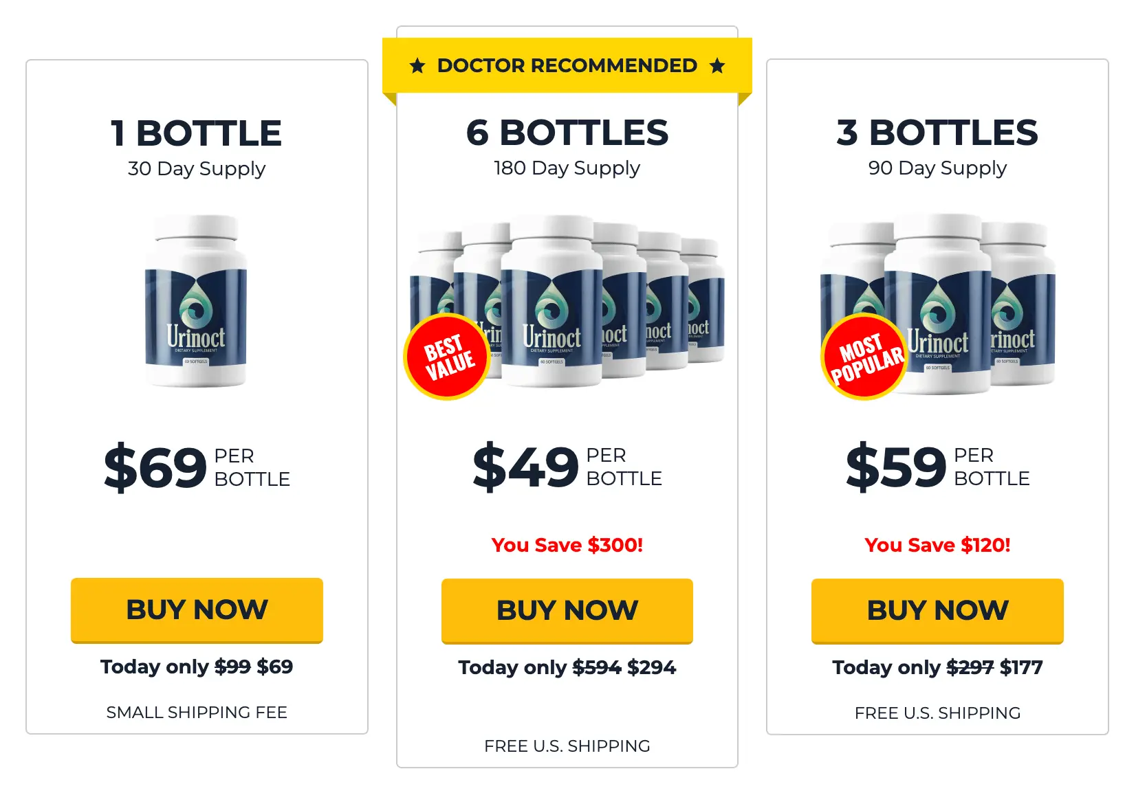 Urinoct checkout and pricing options